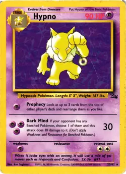Pokemon TCG Hypno Fossil 23/62 Regular Unlimited Rare DMG - Image 1