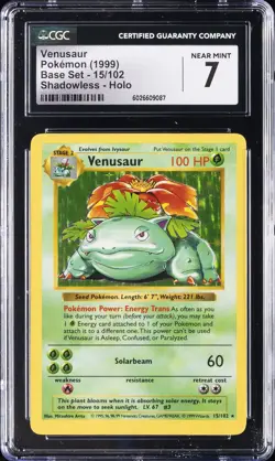 1999 POKEMON BASE SET - HOLO - SHADOWLESS #15/102 VENUSAUR CGC 7 - Image 1