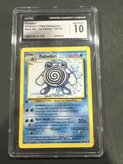 1999 Poliwhirl 38/102 Base Set Pokemon Portuguese 1st Edition CGC 10 Gem Mint - Image 1