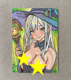 Magic MTG Altered Painted Forest Witch Anime Girl by white_alters - Image 1