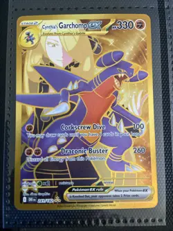 Pokemon Destined Rivals Cynthia's Garchomp EX Gold Hyper Rare Card 241/182 - Image 1