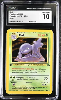 1999 Pokemon Fossil 1st Edition 13/62 Muk Holo CGC 10 GEM MINT - Image 1