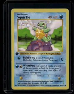Pokemon TCG Squirtle 63/102 Base Set Shadowless 1st Edition DMG - Image 1