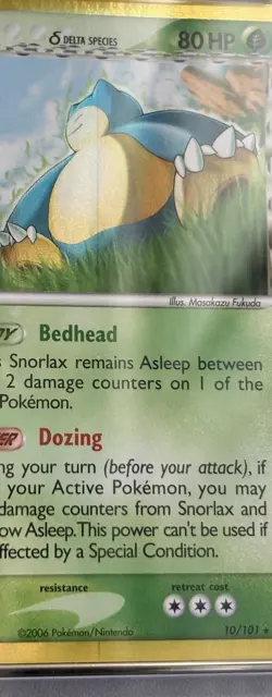 2006 POKEMON EX DRAGON FRONTIERS #10 SNORLAX-REVERSE FOIL- PRINT ERROR! PSA 6 - Image 3