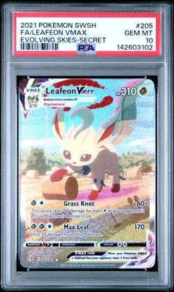 2021 Pokemon Sword & Shield Evolving Skies Leafeon VMAX #205 FA PSA 10 GEM MINT - Image 1