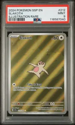 2024 POKEMON SSP EN-SURGING SPARKS #212 SLAKOTH ILLUSTRATION RARE PSA 9 - Image 1