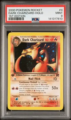 2000 POKEMON ROCKET 1ST ED #4 DARK CHARIZARD-HOLO PSA 9 - Image 1