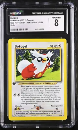 CGC 8 GERMAN Delibird 2001 Neo Revelation 1st Edition 5/64 Holo Pokemon Card - Image 1
