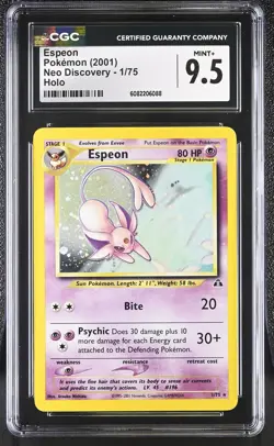 CGC 9.5 MINT+ Espeon 2001 Neo Discovery 1/75 Holo Pokemon Card - Image 1