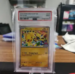 2025 POKEMON SVP EN-SV BLACK STAR PROMO WORLD CHAMPIONSHIPS #225 PIKACHU PSA 9 - Image 1