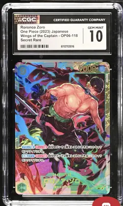 One Piece TCG Roronoa Zoro SEC CGC 10 Gem Mint Wings of The Captain OP06-118 - Image 1