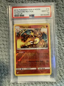 PSA 10 Gem Mint Charizard 14 Reverse Holo Foil 2019 Pokemon Sun & Moon Team Up - Image 1