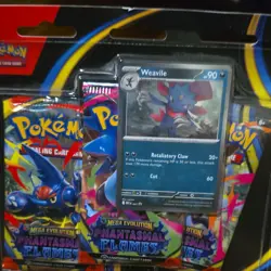 Pokemon Phantasmal Flames ME02 3-Pack Blister Assortment Weavil Promo - Image 3