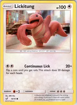 Pokemon TCG Lickitung 16/18 Detective Pikachu Holo Common Card Played LP - Image 1