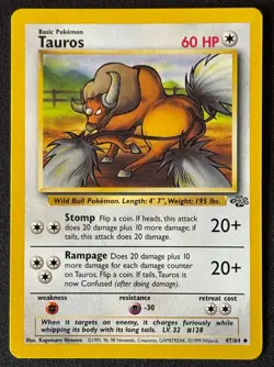 Unlimited Tauros - Jungle - #47/64 - Vintage Pokemon Card 1999 WOTC - Image 1