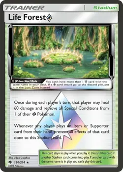 Pokemon LIFE FOREST Prism Star 180/214 Holo (Lost Thunder) NM/Near Mint - Image 1