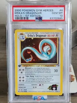 PSA 10 GEM MINT Erika’s Dragonair 1st Edition Holo Gym Heroes Pokemon 2000 #4 - Image 1
