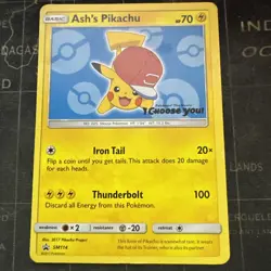 Pokemon TCG Ash’s Pikachu SM114 Sun & Moon Black Star Promo - Image 1