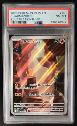PSA 8 Charmander 168/165 Illustration Rare MEW 151 Pokemon Graded Card - Image 1