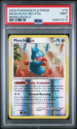 2009 POKEMON PLATINUM RISING RIVALS #70 MUNCHLAX-REVERSE FOIL PSA 9 - Image 1