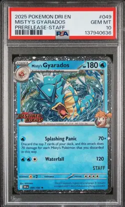 PSA 10 STAFF Misty's Gyarados 049/182 Holo 2025 Prerelease Promo Pokemon TCG - Image 1