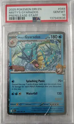PSA 10 STAFF Misty's Gyarados 049/182 Holo 2025 Prerelease Promo Pokemon TCG - Image 2