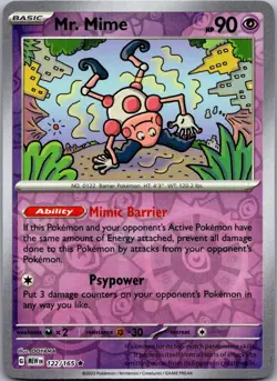 Mr. Mime 122/165 Rare 151 Pokemon Reverse Holo Near Mint - Image 1