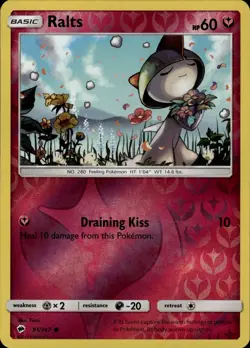 Ralts Common SM Burning Shadows 91/147 Fairy Reverse Holo Pokemon Card - Image 1