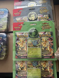 Pokemon Ascended Heros Lot New products (3) Tech Stickers + (4) 2 Pack Plus Tins - Image 4