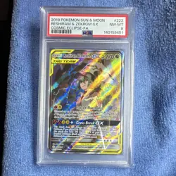 Pokemon Reshiram & Zekrom GX Full Art Cosmic Eclipse #222/236 PSA 8 2019 - Image 1