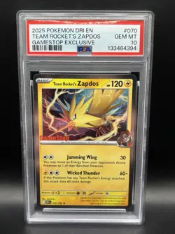 2025 POKEMON DRI GAMESTOP EXCLUSIVE #070 TEAM ROCKET'S ZAPDOS PSA 10 - Image 1