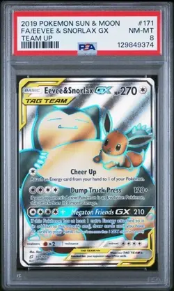 EEVEE & SNORLAX GX #171/181 PSA 8 • Sun & Moon Team Up Ultra Rare Mint Pokemon - Image 1