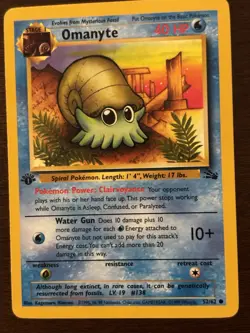 Pokemon TCG Omanyte Fossil 1st Edition 52/62 40 HP Common 1999 - Image 1