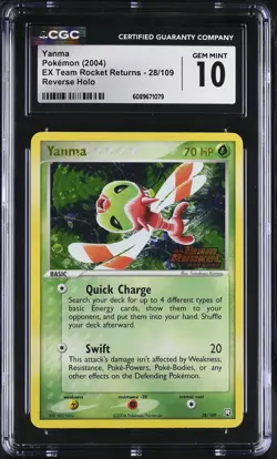 CGC 10 Yanma EX Team Rocket Returns 28/109 Reverse Holo Stamped Pokemon Card - Image 1