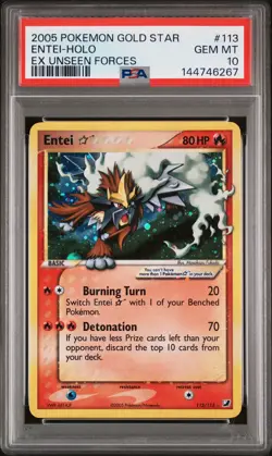 2005 POKEMON EX UNSEEN FORCES GOLD STAR #113 ENTEI-HOLO PSA 10 - Image 1