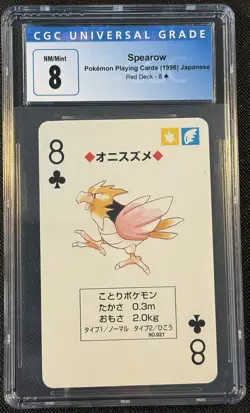 1996 Pokemon Playing Cards Japanese Red Deck 8 of Clubs Spearow CGC 8 - Image 1