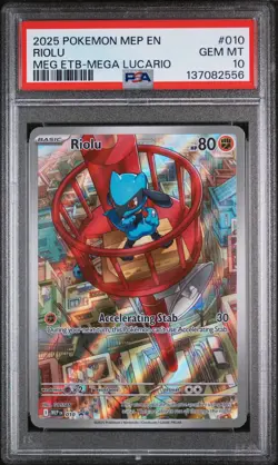 2025 POKEMON MEP EN-ME BLACK STAR PROMO #010 RIOLU PSA 10 - Image 1