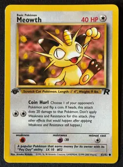 1st Edition Meowth - Team Rocket - #62/82 - Vintage Pokemon Card 1999 WOTC - Image 1