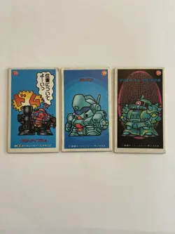 SD Gundam Mini Card Lot (3) Prototype Dom, Gyan, Zaku II Desert Type Japan Menko - Image 1