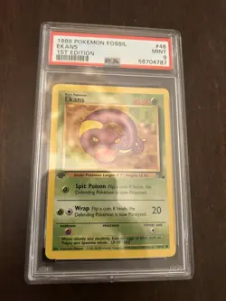1999 Pokemon Fossil 1st Edition #46 - Ekans PSA 9 - Image 1