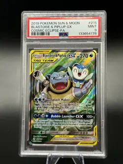 Blastoise & Piplup GX PSA 9 Alternate Full Art #215/236 Pokemon 2019 - Image 1