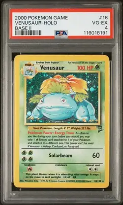 2000 Pokemon Base Set 2 Unlimited Venusaur Holo 18/130 PSA 4 - Image 1