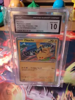 Pikachu 190 World Championship 2024 CGC GEM MINT 10 Black Star Promo Pokemon TCG - Image 1