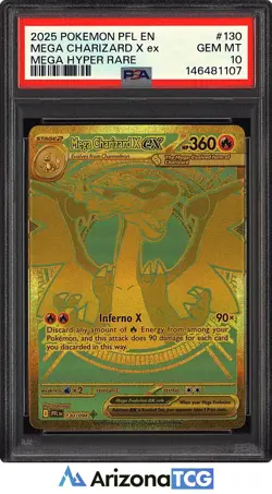 Pokemon 2025 Mega Charizard X EX 130/094 Gold HR Phantasmal Flames GEM MT PSA 10 - Image 1