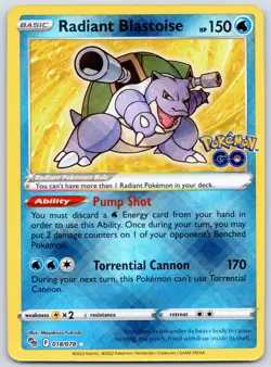 Radiant Blastoise 018/078 (NM) - Pokemon GO - Holo Rare - Pokemon TCG - Image 1