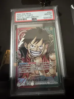 2022 ONE PIECE OP01-ROMANCE DAWN ALTERNATE ART-ERRATA MONKEY D. LUFFY PSA 10 - Image 1