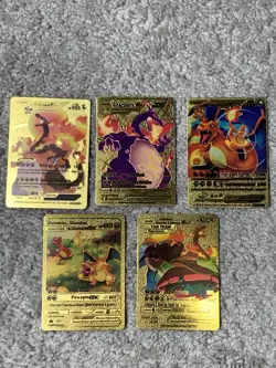 Set of 5 Charizard Gold Foil Fan Art Display Cards NM! - Image 1