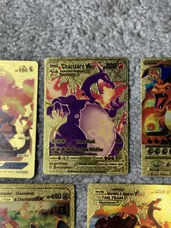 Set of 5 Charizard Gold Foil Fan Art Display Cards NM! - Image 3