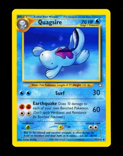 2000 Pokemon QUAGSIRE Neo Genesis Set INK ERROR Non Holo MISPRINT Card 45/111 NM - Image 1