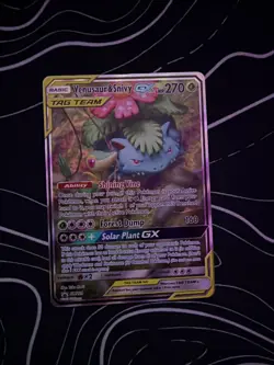 Venusaur & Snivy GX Tag Team Pokemon Card Holo Rare Near Mint Condition - Image 1